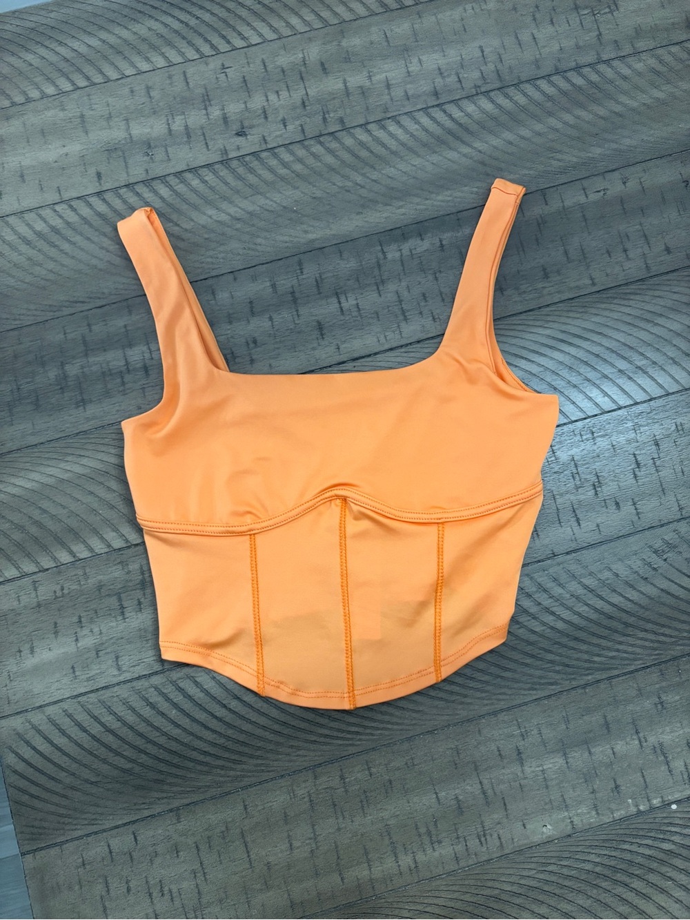 Orange Square-Neck Crop Top with Corset Seams